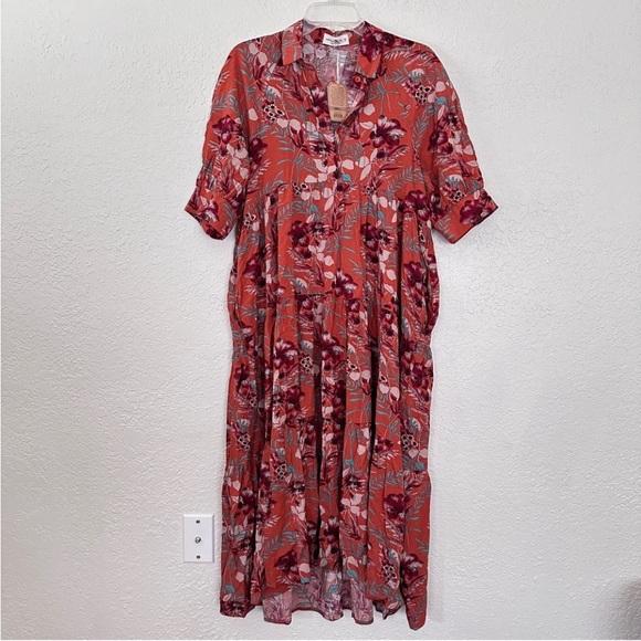 NWT Natural Life Rebecca Midi Dress Orange Floral Small - Picture 2 of 7